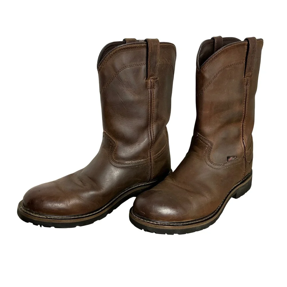 Justin WK4960‎ Waterproof Brown Leather Pull-On Work Boots Men's 11.5D Soft Toe